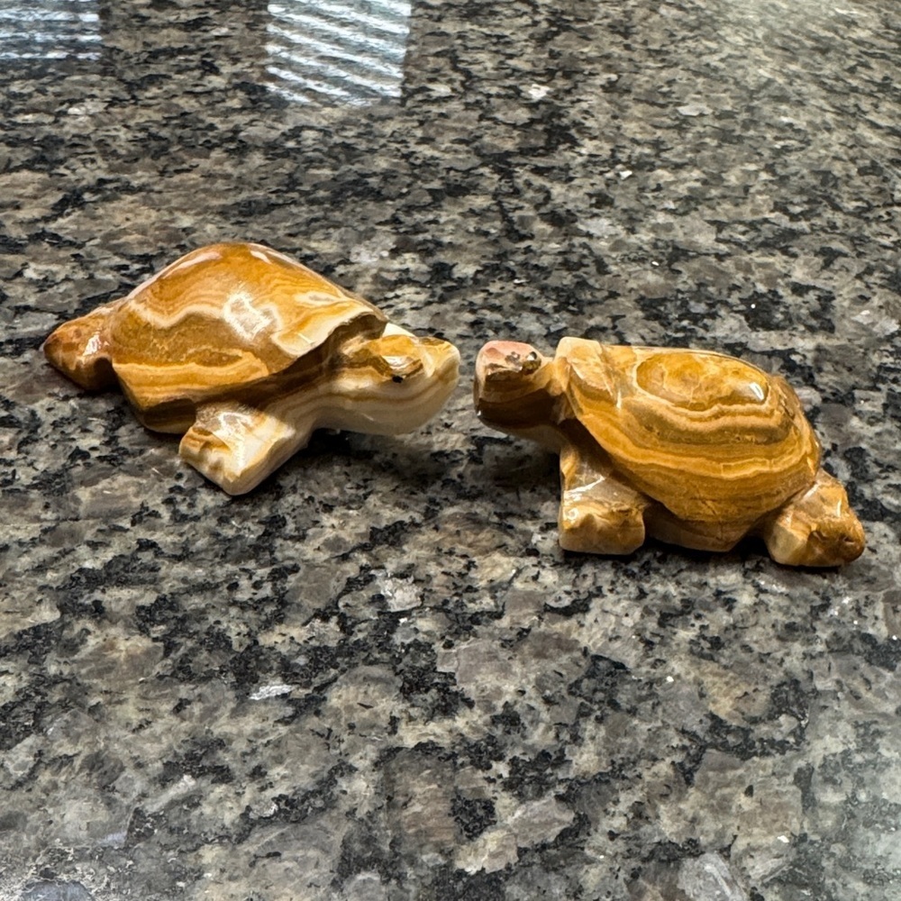 Carved onyx Stone Turtle Figurines EUC